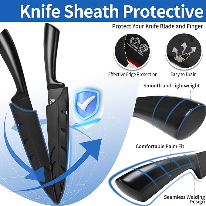XYJ Professional Knife Sets for Master Chefs,Meat Cleaver Butcher for Camping,Chef Knife Set with Magnetic Knife Block,Bag,Stainless Steel Kitchen Knives Tools Kit