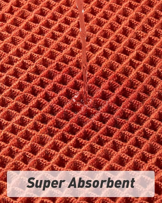 AMOAMI Upgraded Waffle Runner Rug Super Absorbent Non Slip Bath Mats for Bathroom Machine Washable Bathroom Runner Rug with Tassels, Ideal for Hallway Bedroom Laundry Room, 17" x 48", Orange