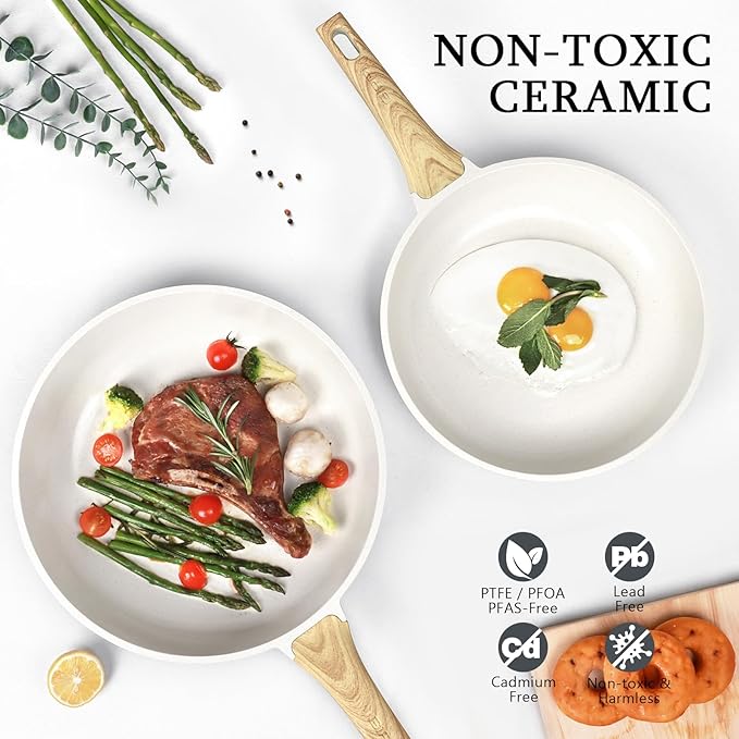 GiPP Ceramic Nonstick Frying Pan with Lid - 12" Healthy Non-Toxic Non Stick Skillet Omelette Pans, Induction Compatible Chef Pan, PFAS & PFOA-Free, Dishwasher Safe, Stay Cool Handles