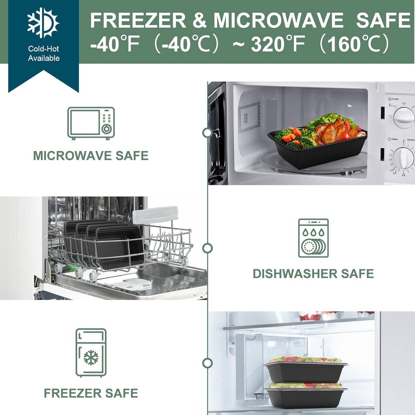 50 Pack (100-Piece) Meal Prep Containers 24 oz, Leakproof Plastic Food Storage Containers with Lids, Disposable To Go Food Containers, BPA-Free, Stackable, Microwave, Dishwasher & Freezer Safe