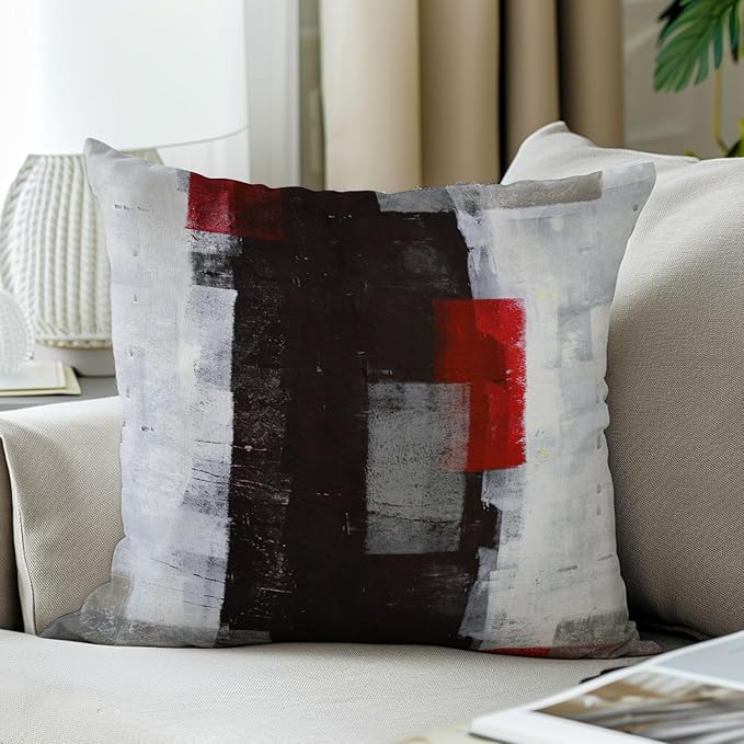 Red and Grey Pillow Cover, Modern Black White Decorative Throw Pillow Cushion Cover for Bedroom Sofa Living Room 26 x 26 Inch Set of 2
