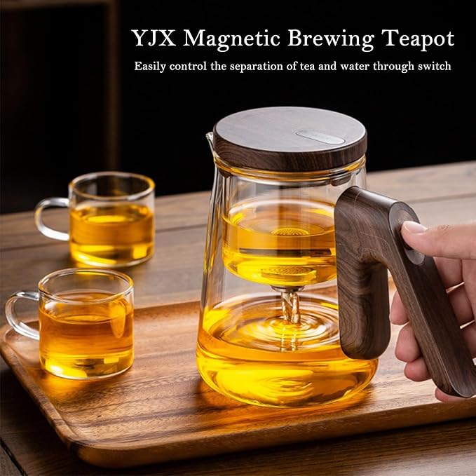Small 25.4oz Enchanted Glass Teapot, YJX Magnetic Brewing Tea Pot Designed for Convenience, Witchcraft Magic with Strainer for Separation of Loose Tea and Water (750ml)