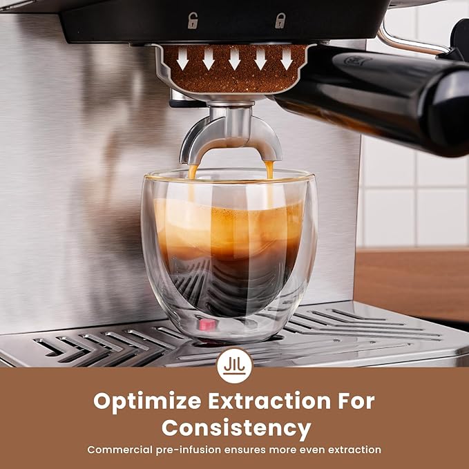 Gevi Espresso Machine with Milk Frother, 20 Bar Espresso Maker for Home with Stainless Steel Exterior,Compact Espresso Machine with 58mm Professional Portafilter for Cappuccino, Latte, Silver