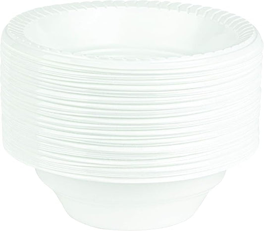 PLASTICPRO Round Plastic Bowls Microwaveable, Disposable, White, Dinnerware (100, 16 ounce)