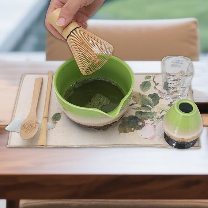 Matcha Whisk Set – 10 Pcs Matcha Set Whisk and Bowl – Ceremonial Matcha Kit, Matcha Starter Kit & Accessories – Japanese Matcha Set Gift for Tea Ceremony and Matcha Lovers (Tri-Color Glazed)