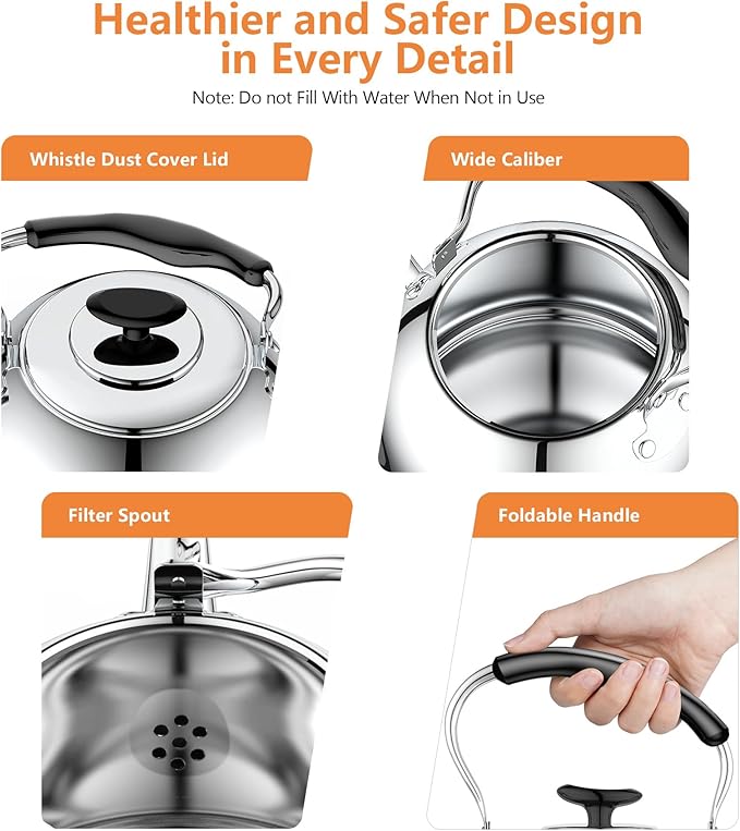 2L Whistling Stovetop Tea Kettle - Food Grade Stainless Steel Teapot with Fast Boil, Wide Mouth, Anti-Scalding Handle, Ideal for Stove Top – Perfect for Tea, Coffee & Hot Water