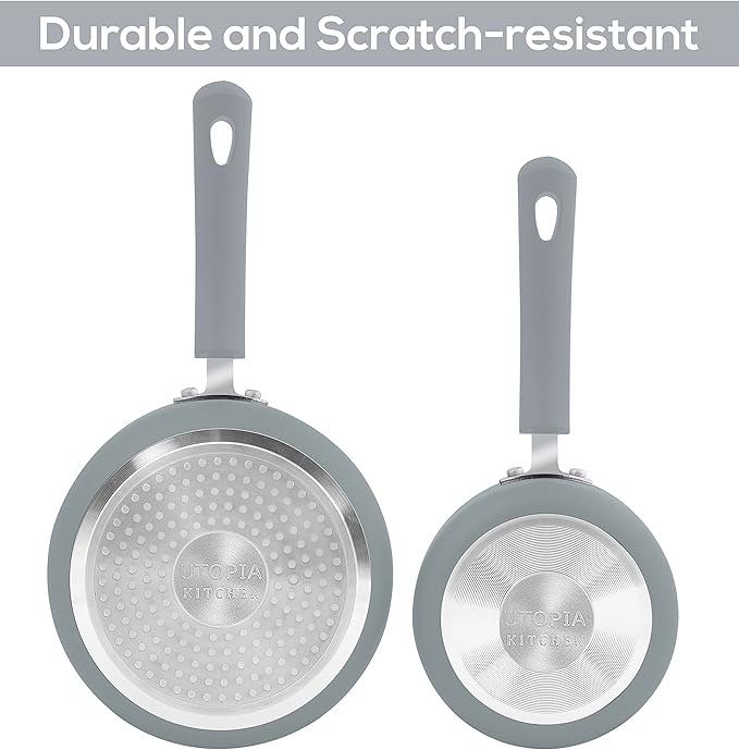 Utopia Kitchen Nonstick Saucepan Set with Lid, 1 Quart and 2 Quarts Multipurpose Pots Set for Home Kitchen or Restaurant (Silver-Black)