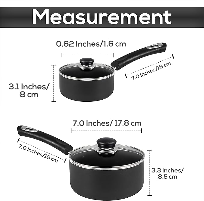 Utopia Kitchen Nonstick Stock Pot Saucepan Set with Lids, 1.5 Quart and 2 Quarts Multipurpose Stock Pots Set for Home, Kitchen or Restaurant, Grey & Black