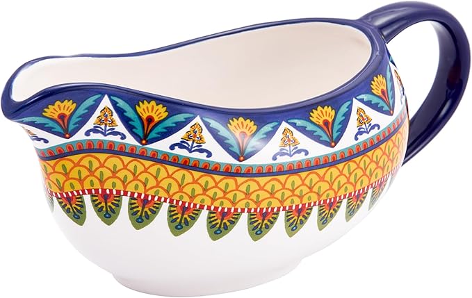 Bico Havana 14oz Gravy Boat with Large Handle, Ceramic Sauce Boat for Creamer, Salad Dressings, Broth, Black Pepper Sauce