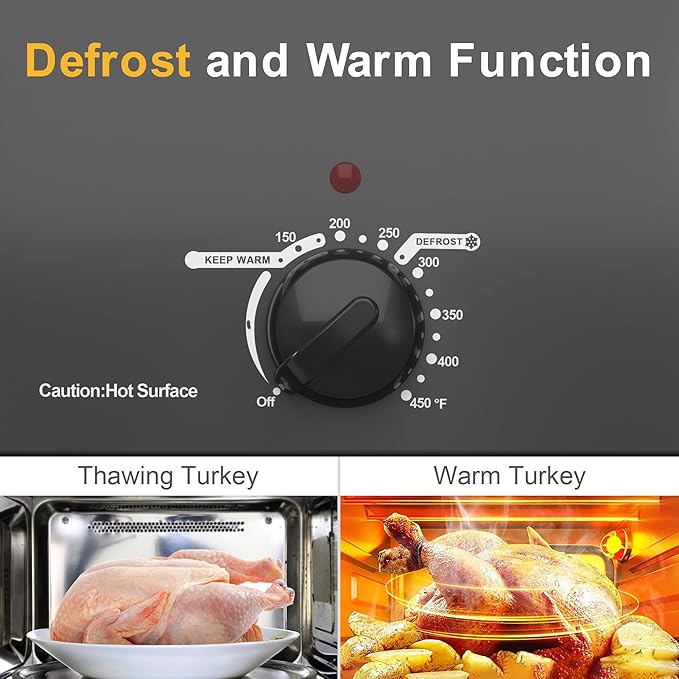 Roaster Oven, Electric Roaster Oven with Viewing Lid, Large Roaster with Removable Pan & Rack, Turkey Roaster with Unique Defrost/Warm Function, Stainless Steel, Grey, 20QT