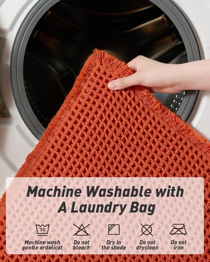 AMOAMI Upgraded Waffle Runner Rug Super Absorbent Non Slip Bath Mats for Bathroom Machine Washable Bathroom Runner Rug with Tassels, Ideal for Hallway Bedroom Laundry Room, 17" x 72", Orange