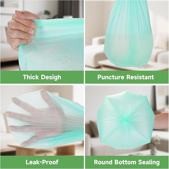 Biodegradable Medium Trash Bags 8 Gallon - Compostable Clear Green Garbage Bags Unscented 100 Count Strong Thick Waste Basket Can Liners for Home Office Bedroom Heihaily