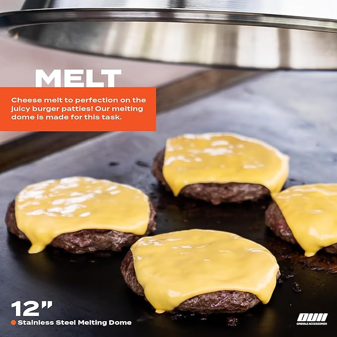 Flat Top Griddle Accessories Set for Blackstone and Camp Chef Griddle - Round Cast Iron Burger Bacon Press with 12 Inch Heavy Duty Round Basting Cover Melting Dome Lid & Basting Brush