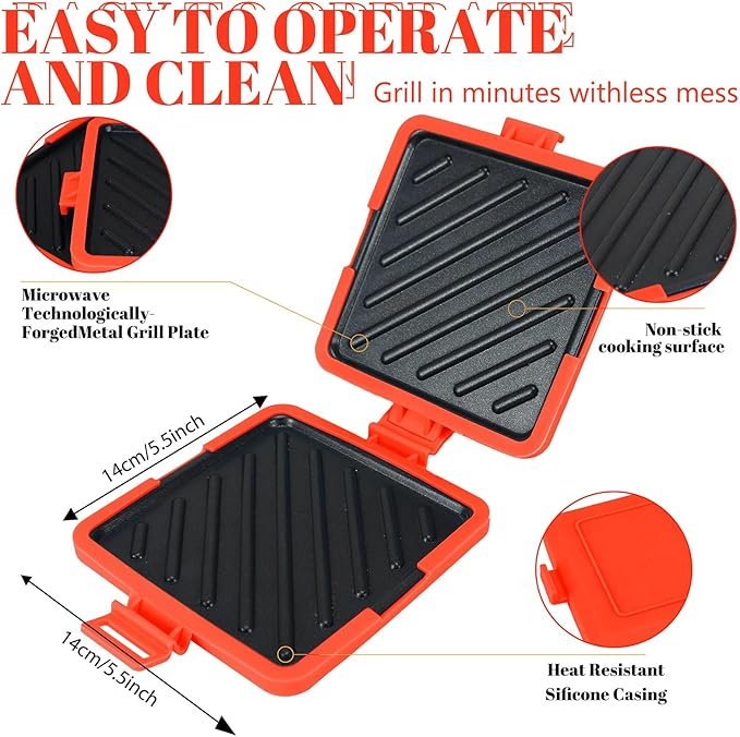 Microwave Sandwich Maker - Microwave Toastie Sandwich Maker，3-in-1 Toastie Panini Press with Dishwasher Safe Design No Electricity Needed Fast Cooking for Travel Friendly/Office/Home(Red)