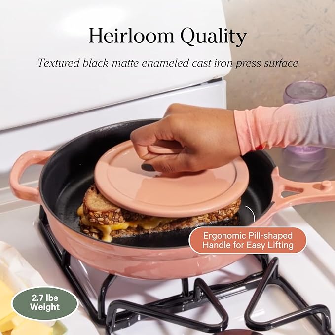 Our Place Grill Press - Cast Iron Add-On for Perfect Searing, Crispy Cooking | Heat-Resistant, Easy-Clean | Compatible with Cast Iron Always Pan | Blue Salt
