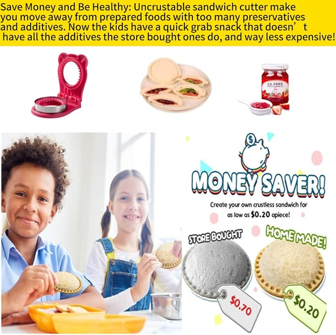 Uncrustable Sandwich Maker,Sandwiches Pocket Circle Shape 3.7Inch Sandwich Cutter and Sealer,Sandwich Cutter for Kids Breakfast and lunchboxes (Rose Red)