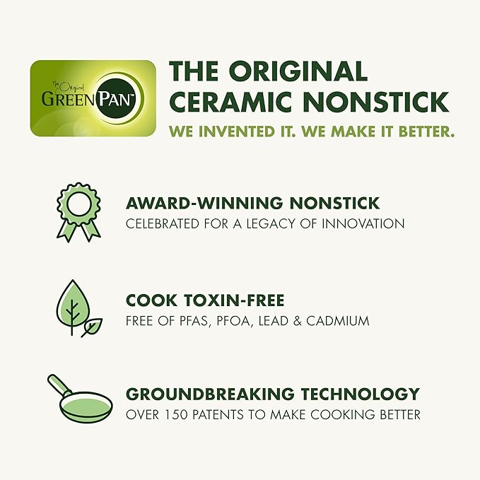 GreenPan Nova 8” & 10” 2 Piece Frying Pan Skillet Set, Oprah’s Favorite Things 2024, Induction Suitable PFAS-Free Nontoxic Ceramic Nonstick, Dishwasher & Oven Safe, Quick Even Heating, Cream White