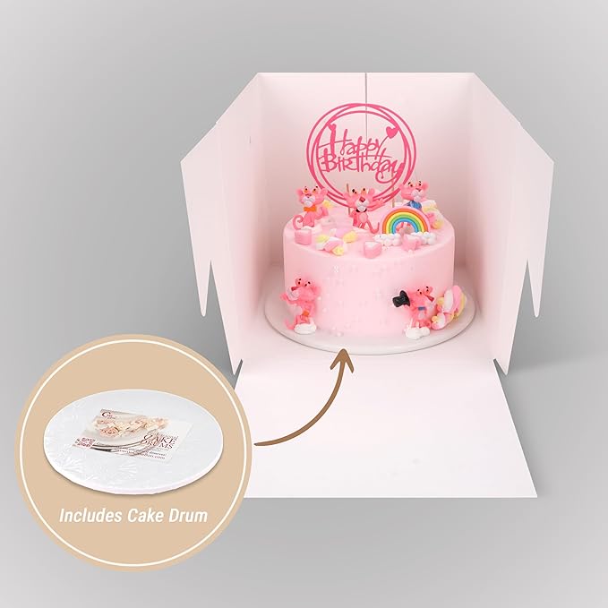 Cakebon Cake Boxes with Boards - 12 Inch Round Cake Drum White (1-pack) - Box With Window for Birthdays, Weddings and Parties