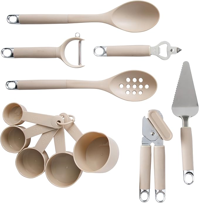 Gibson Home 20-Piece Kitchen Gadget & Tool Set – Nylon Cooking Utensils Spatulas, Ladle, Skimmer, Serving Spoons, Measuring Cups & Spoons, Can Opener, Peeler, Ice Cream Scoop & More