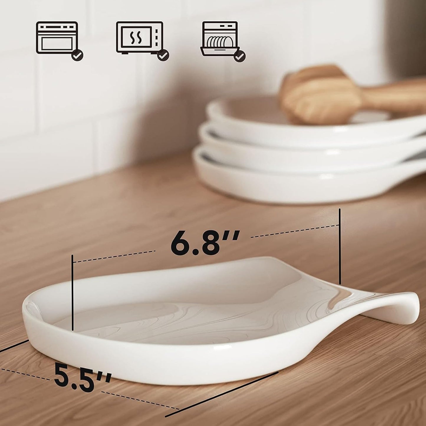 Spoon Rest Set of 1, 5.5 Inches, White Spoon Rest for Stove Top, Spoon Holder for Kitchen Counter Porcelain, Kitchen Utensils Accessories, White