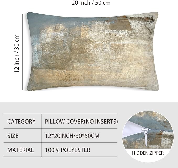 Grey and Beige Abstract Art Contemporary Pillow Cover, Modern Neutral Decorative Throw Pillows Cushion Cover for Bedroom Sofa Living Room 12 x 20 Inch Set of 2