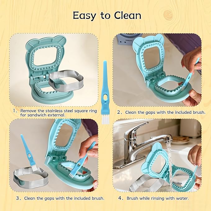 Sandwich Cutter and Sealer - 3.7" Circle & Square Pocket Sandwich Maker, Intuitive & Easy-to-Use for Boys &Girls, Perfect for Breakfast & Lunchboxes (Light Blue, Square)