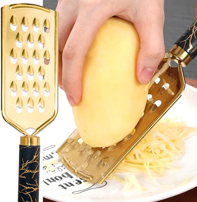 Professional Cheese Grater, Gold Stainless Steel Cheese Grater Handheld, Grater Hand Crank, Practical Kitchen Gadgets, Graters for Cheese, Chocolate, Spices (Extra)