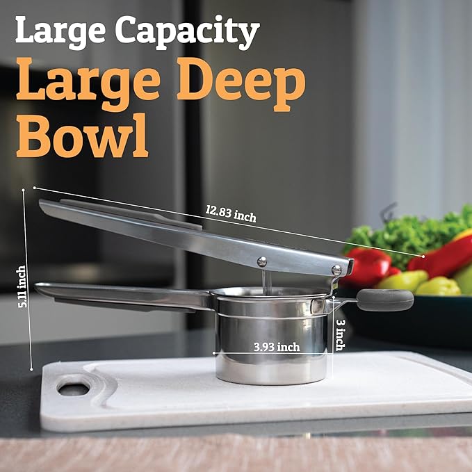PriorityChef Large 15oz Potato Ricer With 3 Discs, Heavy Duty Stainless Steel Potato Ricer for Mashed Potatoes, Potato Masher, Press and Mash Kitchen Tool, Grey