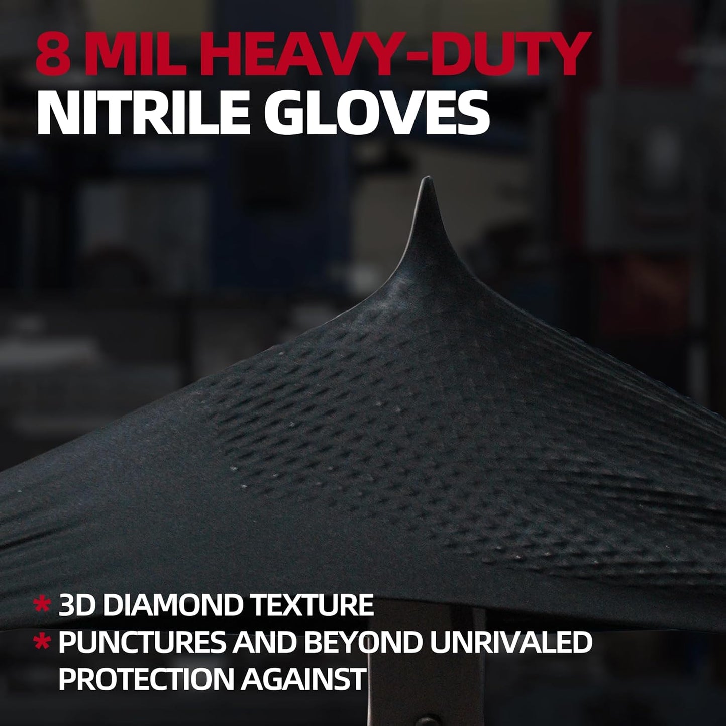 Jointown Basic Heavy Duty Nitrile Gloves, Mechanic Gloves 8 Mil Nitrile Disposable, with Raised Diamond Texture, Case of 500, Black, Medium