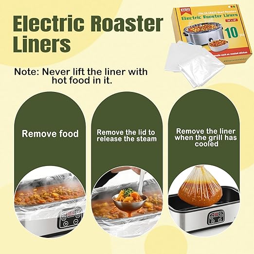 10 Count Electric Roaster Liners, 34" × 18" Roaster Liners Disposable, Fits 16, 18, and 22 Quart, Up to 350° F, High Temperature Resistant Stew Cooking Bags, Food Grade Material