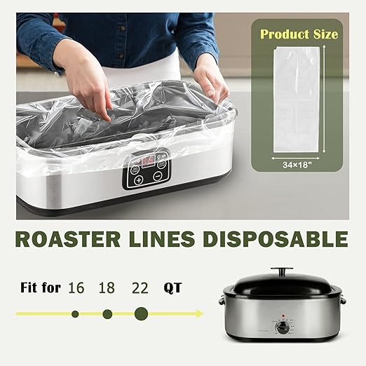 10 Count Electric Roaster Liners, 34" × 18" Roaster Liners Disposable, Fits 16, 18, and 22 Quart, Up to 350° F, High Temperature Resistant Stew Cooking Bags, Food Grade Material