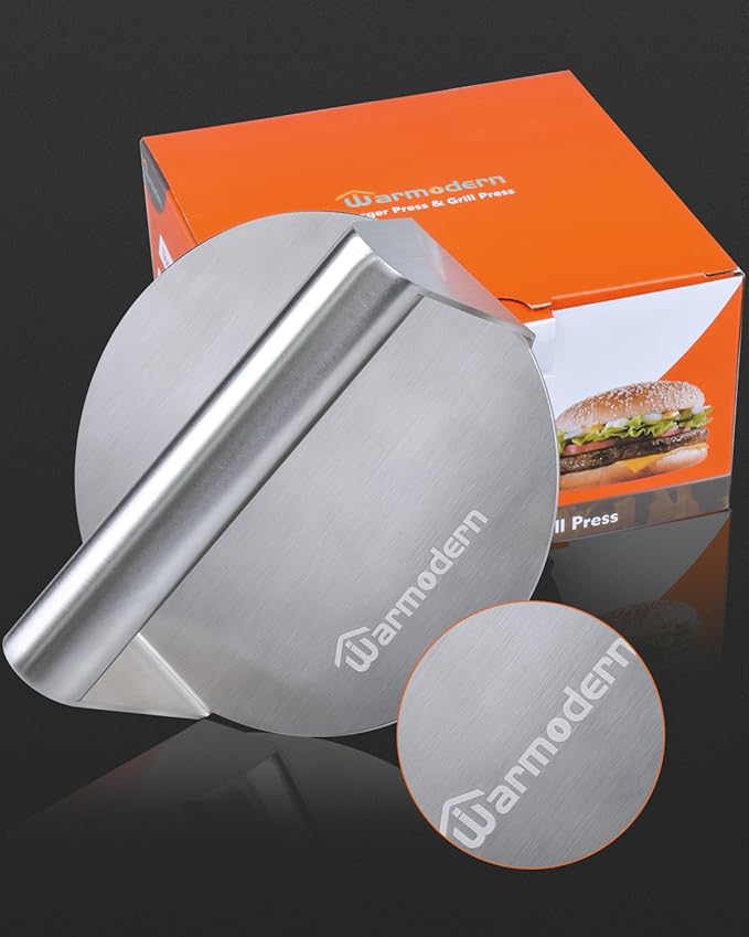 Warmodern Burger Press, Professional Stainless Steel Smash Burger Press, 5.5 inch Round Griddle Accessories Kit for Flat Top Grill, Non-Stick