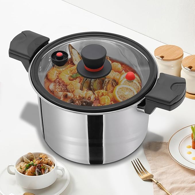 Stainless Steel Pressure Cooker, 7L/7.4Qt Olla De Presion,Cooking Pressure Cookers Pressure Pot Thickened Pressure Cooker Compatible With Induction Cookers and Gas Stoves