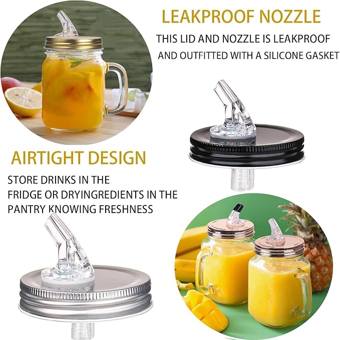Mason Jar Pour Spouts. free flow Mason Jar Pour Spouts, mason jar for spout regular mouth size 70mm dispenser germination cover. Suitable for any liquid. Leak-Proof 4-Pack + 8 Lid Caps (gold color)
