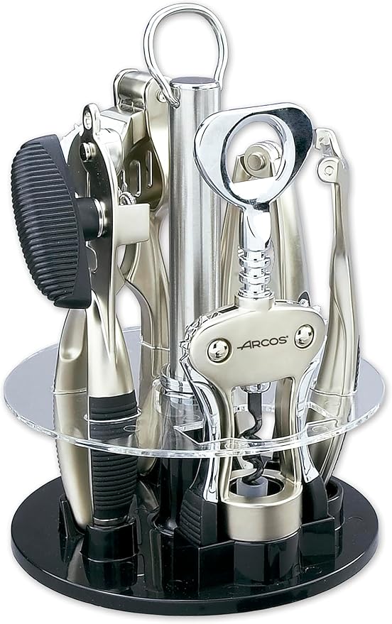 Arcos Kitchen Accessories Set, 5-Piece for Versatile Use, Includes Peeler, Nutcracker, Corkscrew, Garlic Press, Can Opener, Zinc Alloy, Chrome Finish, Gift Box, Silver