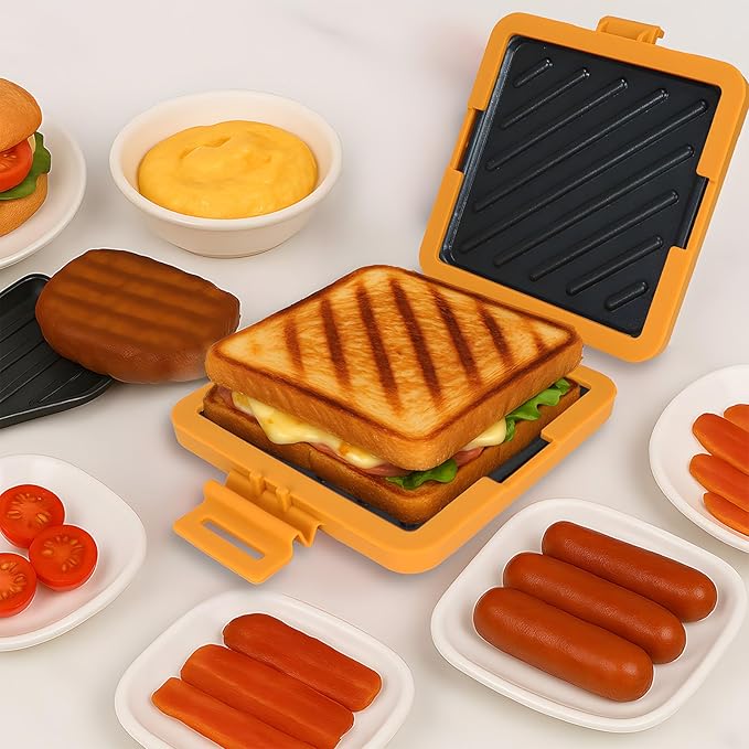 Microwave Sandwich Maker - Microwave Toastie Sandwich Maker，3-in-1 Toastie Panini Press with Dishwasher Safe Design No Electricity Needed Fast Cooking for Travel Friendly/Office/Home(Yellow)