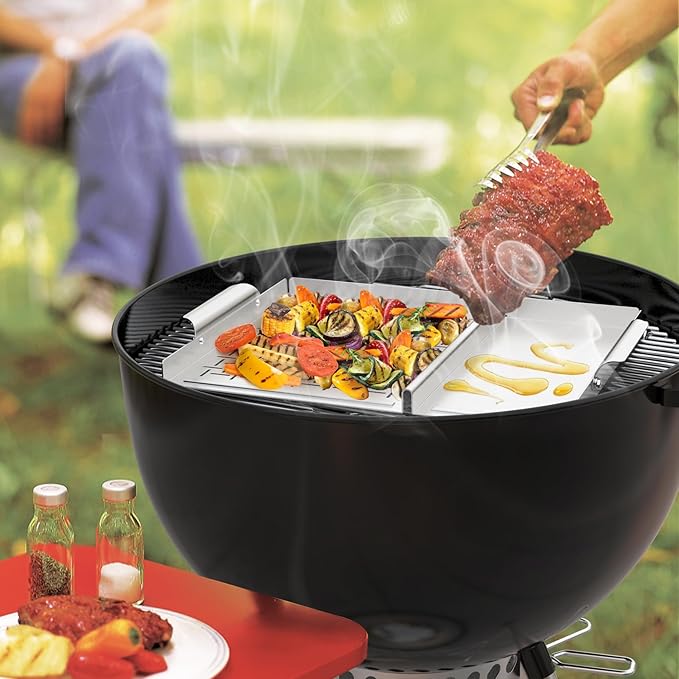 Onlyfire BBQ Grill Tray, Stainless Steel Grill Topper Grill Pan with Holes and Handle for Grilling Veggies, Meat & Seafood, Outdoor Flat Top Grilling Basket for Any Grills