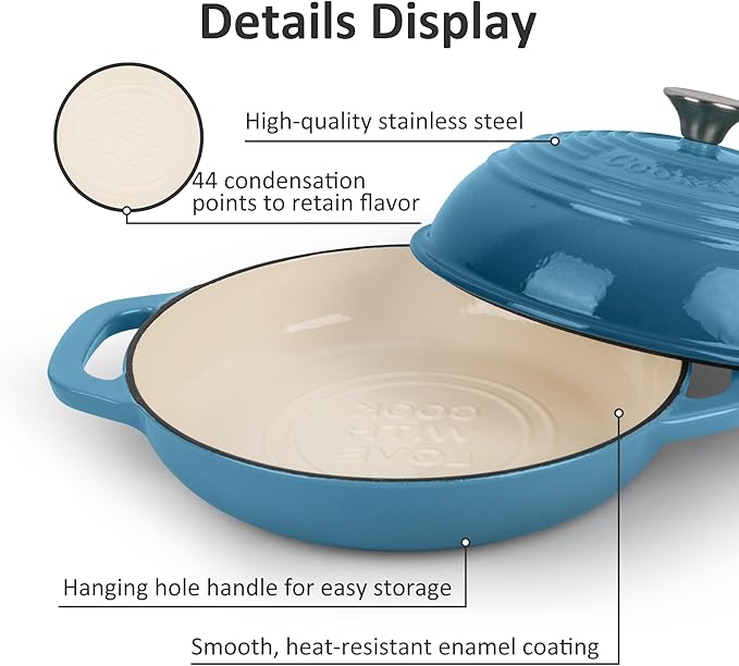 Premium Enameled Cast Iron Dutch Oven for Bread Baking | Non-Stick 2QT Oval Bread Oven with Lid | Perfect for Sourdough, Loaf, and Artisan Baking (Round Blue, 5 QT)