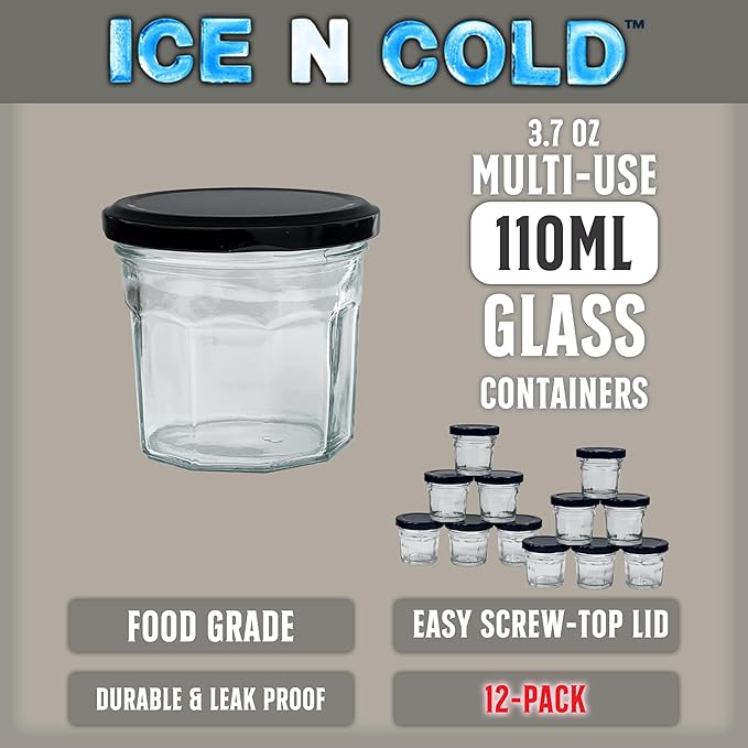 3.7 oz / 110ml Multi-Use Glass Jars with Leakproof Clear Lid, Reusable & Eco-Friendly – Ideal for Jams, Sauces, Spices; Lead -Free and BPA-Free Glass Bottle (12)