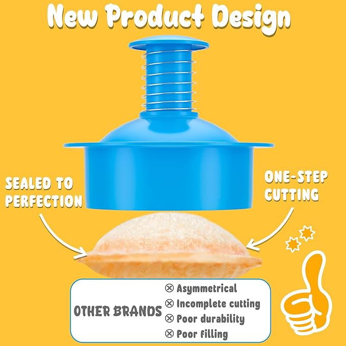 Sandwich Cutter and Sealer Round Cut and Seal Sandwich Maker, Crustless Peanut Butter & Jelly Sandwich Cookie Cutter-Blue Round