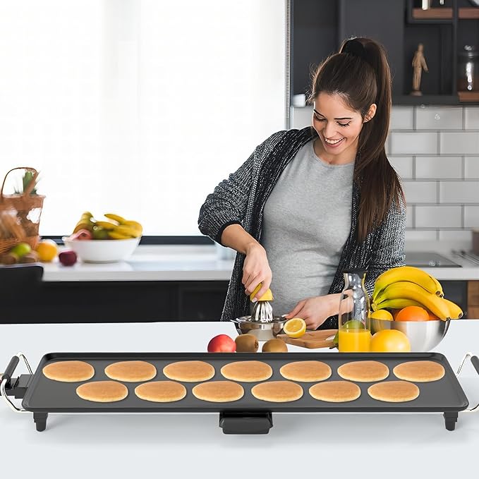 COSTWAY 35” Electric Griddle, Extra Large Teppanyaki Grill with Adjustable Temperature, Nonstick Surface, Insulated Handles & Drip Tray, Indoor Outdoor Tabletop BBQ Grill for Party, Camping & RV (35”)