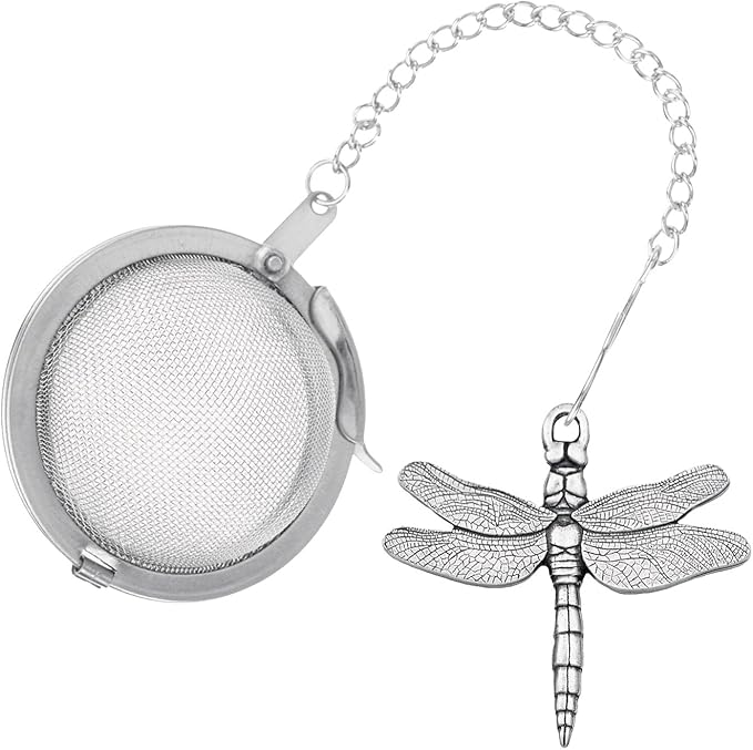 DANFORTH - Dragonfly Pewter Tea Infuser - Handcrafted Pewter - Dragongly Charm Made In USA