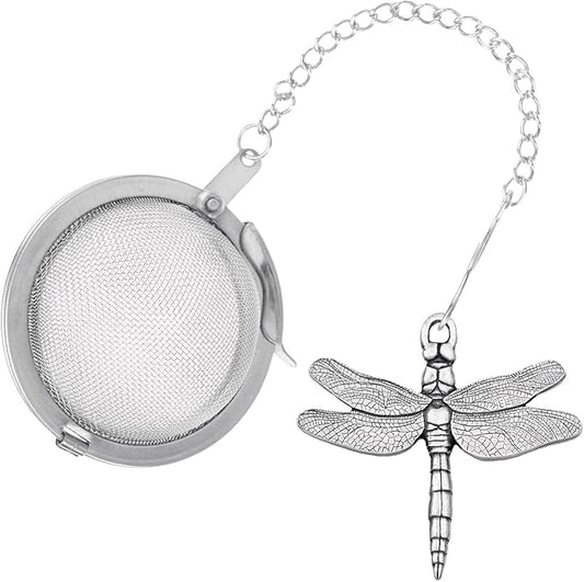 DANFORTH - Dragonfly Pewter Tea Infuser - Handcrafted Pewter - Dragongly Charm Made In USA