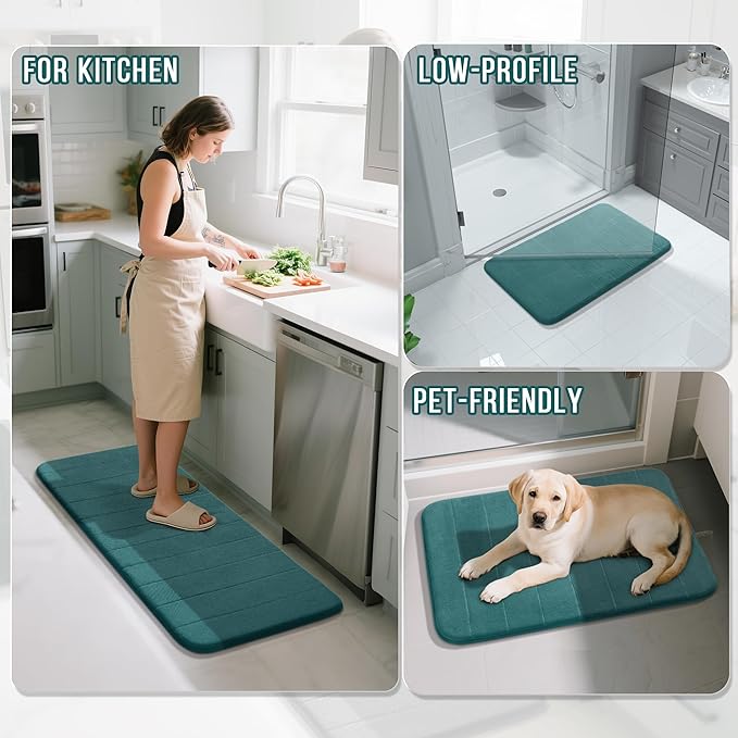 Yimobra Teal Bath Mat 24x17 Inch, Super Soft Absorbent Memory Foam Bathroom Rug Non Slip, Quick Dry, Machine Washable Floor Carpet for Tub Shower, Home Decor Accessories