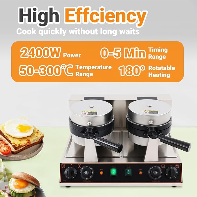 Commercial UFO Burger Maker Electric Double-head Ice Cream Burger Machine 2400W 50-300℃ Temp Control Stainless Steel Waffle Sandwich Panini Press Maker for Restaurant Home Breakfast Shops