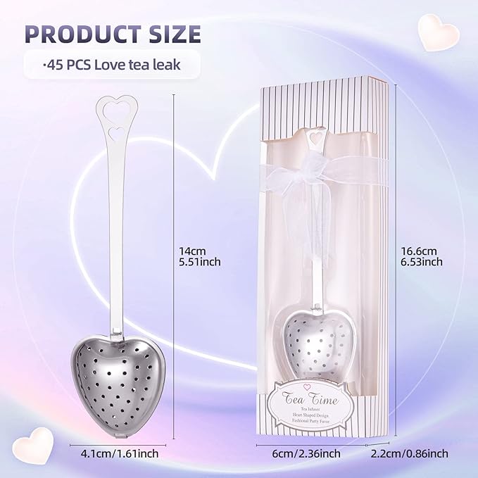 45 Packs Tea Infusers/Filters for Baby Shower Favors,Bridal Shower Party Gifts Souvenirs for Guests Bulk Heart Shape Loose Tea Steeper for Wedding