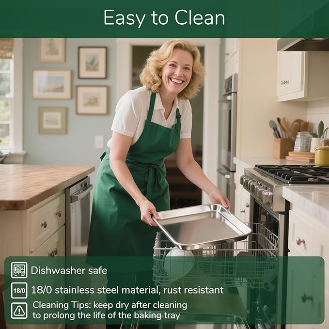 18/0 Stainless Steel Baking Sheet with Cooling Rack, 12.4 Inch Oven-Safe Non-Toxic Cookie Sheets for Baking, Coating Free & Rust Resistant for Healthy Family Baking, Easy to Clean, Heavy Duty
