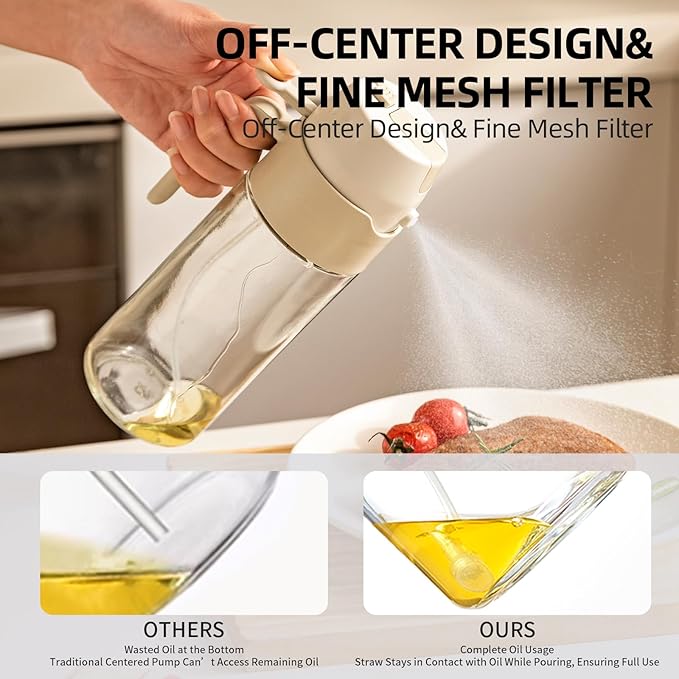 Oil Sprayer for Cooking, 12.3oz/350ml 2 in 1 Olive Oil Dispenser Bottle for Kitchen, Premium Oil Mister for Air Fryer, Salad, Frying (White)