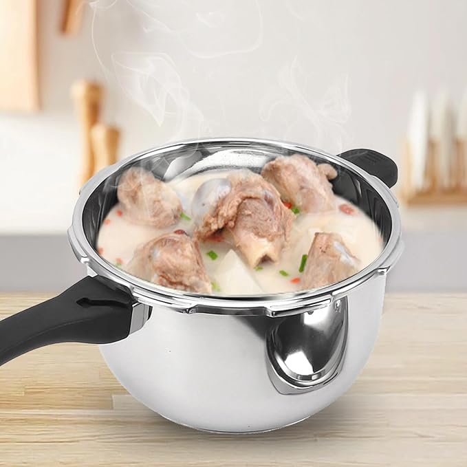 Stainless Steel Pressure Cooker, Fast Cooking Pot with Safety Valve, Multifunctional Design, Intelligent , Universal for Induction Cooktops and Stoves, Comfortable (2L)