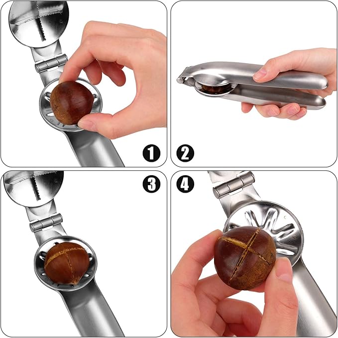 2Pack Anwenk Nutcracker Chestnut Clip Peeler Nut cracker Pecan Walnut Plier Opener 304 Stainless Steel Kitchen Tools with 4 Picks